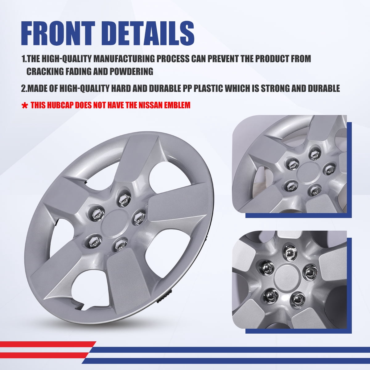 1 Pc 16" Hubcap for 2010-2015 Nissan Rogue/Rogue Select,Wheel Rim Cover Replacement with Decoration Nuts,Compatible with Steel Wheels,Snap on Car Truck SUV Hubcap,PP,Lacquer