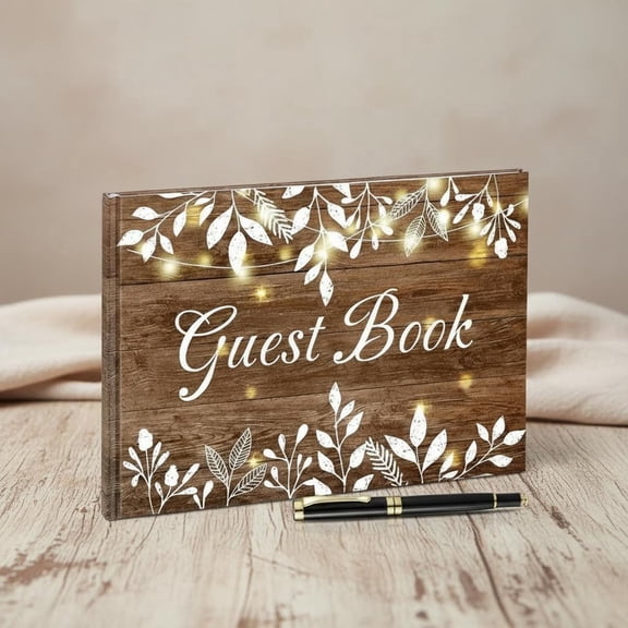 Wedding Guest Book with Pen for Wedding Decor Rustic Leaves Visitors Book for Anniversary Bridal Shower Guestbook Signing Rustic Decor