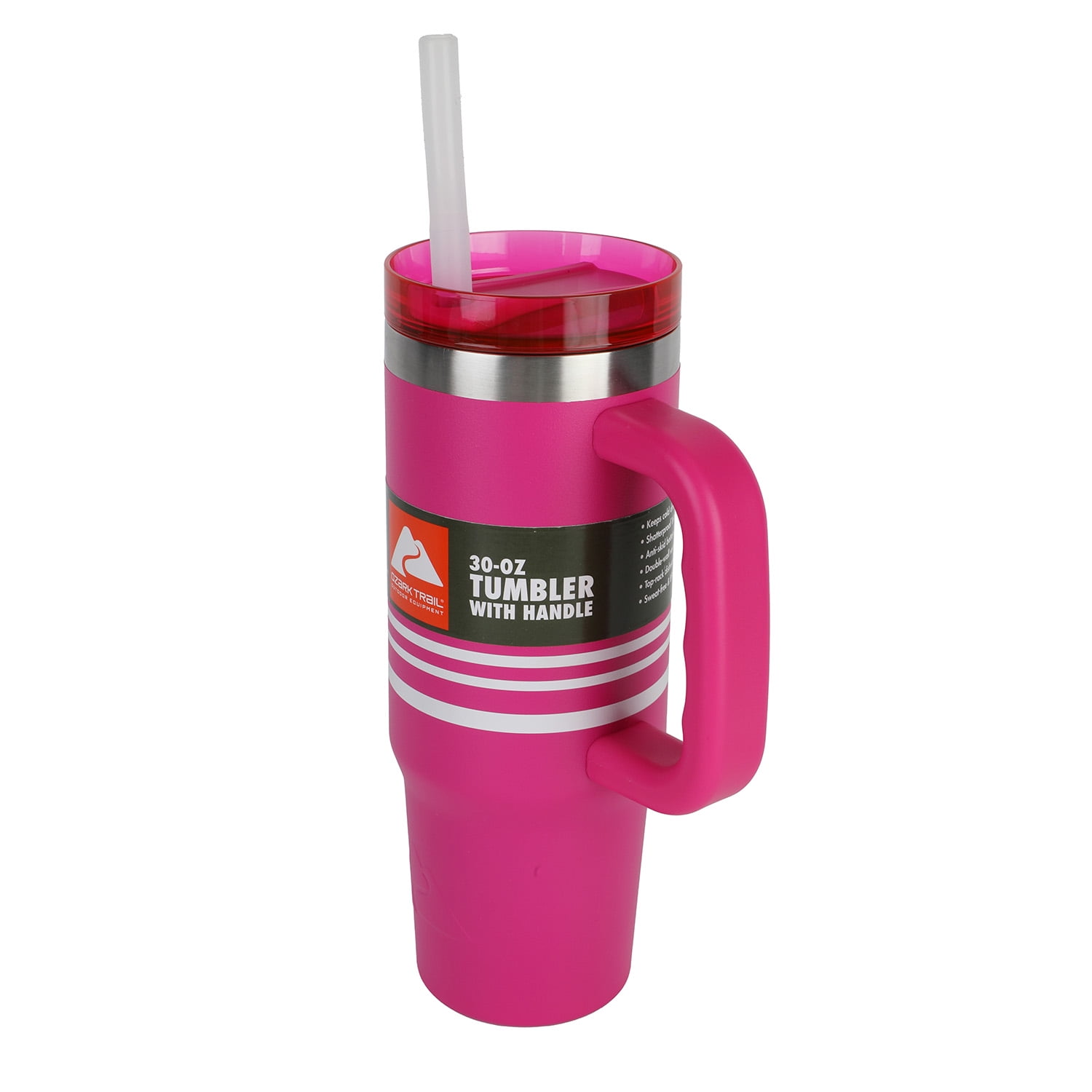 Ozark Trail 30 oz Stainless Steel Insulated Tumbler with Handle, Stripe Fuschia Burst