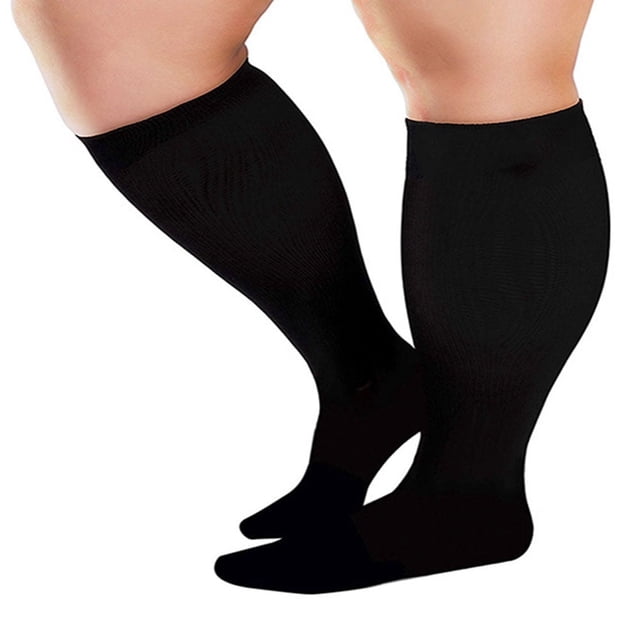 Plus Size Unisex Compression Socks 3 Pack Extra Wide Calf Knee High Sports Compression Stockings Support for Circulation Nurses Running Black 5X-Large