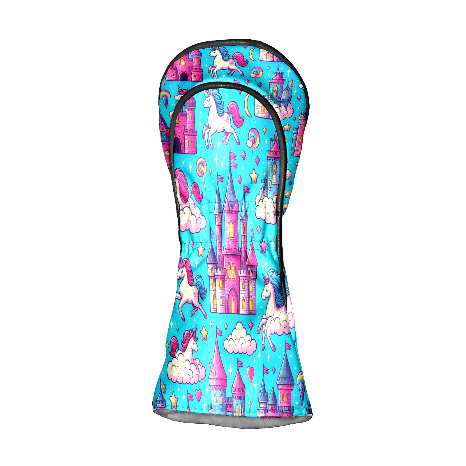 Golf Club Covers, Blue Unicorn Castle Premium PU Leather Driver Hybrid Putter Head Covers with Velvet Lining, Waterproof Golf Gifts for Men Women