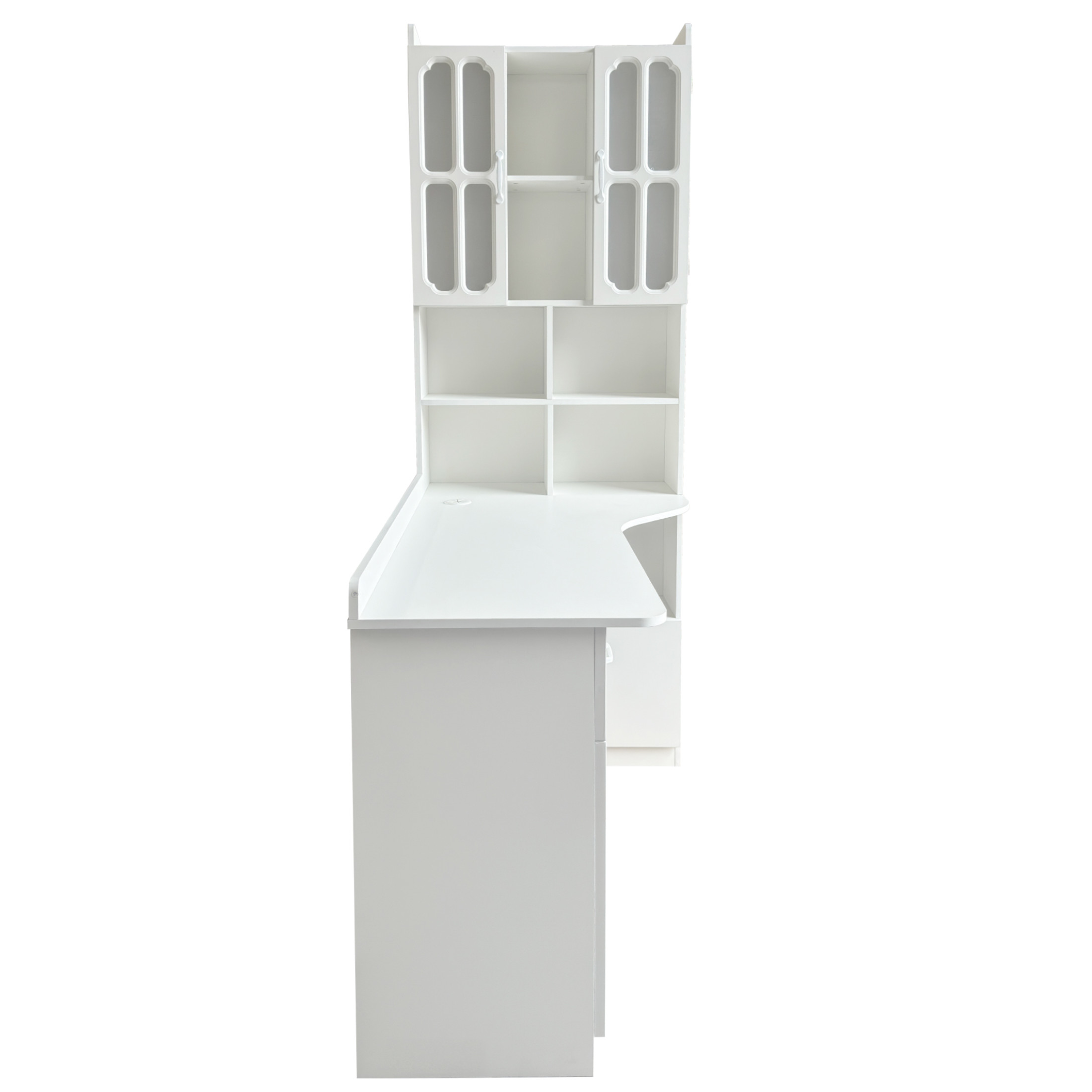Noble House Florin 55" L-Shaped Corner Desk with Hutch, Study Modern Style Table, Integrated Bookshelf, White