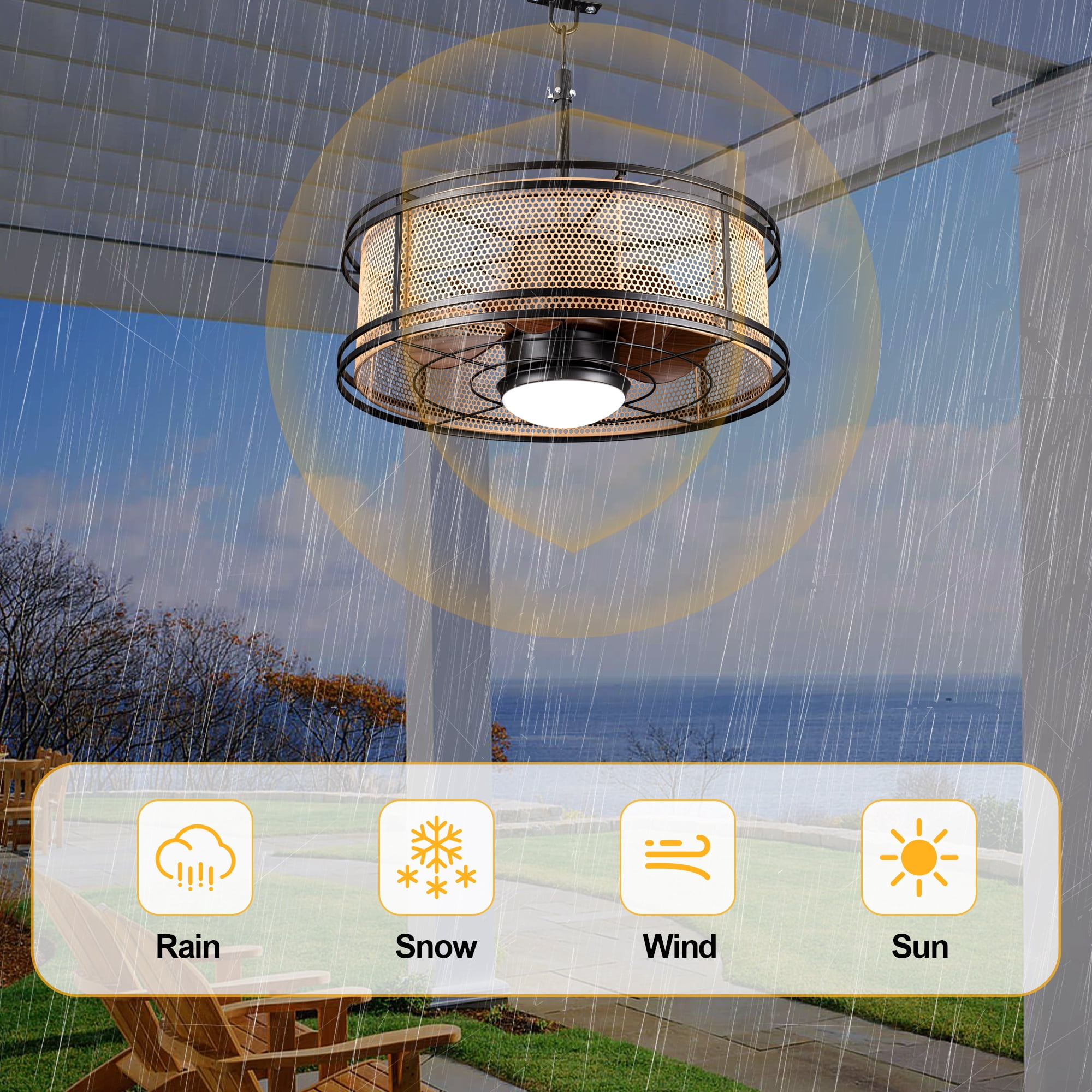 Chords Attic 24" 5-Blade Outdoor/Indoor Reversible Smart Ceiling Fan with LED Lights and Remote Control Included