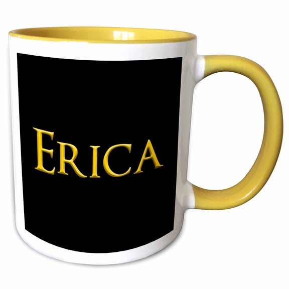 3drose, Erica Prominent Girl Name in the America. Yellow on Black Talisman, 11oz Two-tone Yellow Mug