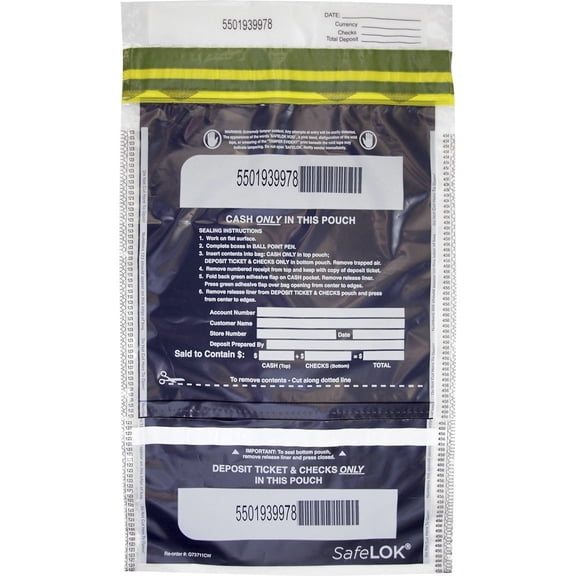 ControlTek, CNK585092, SafeLOK VT Tamper-Evident Deposit Bags, 100 / Pack, Clear