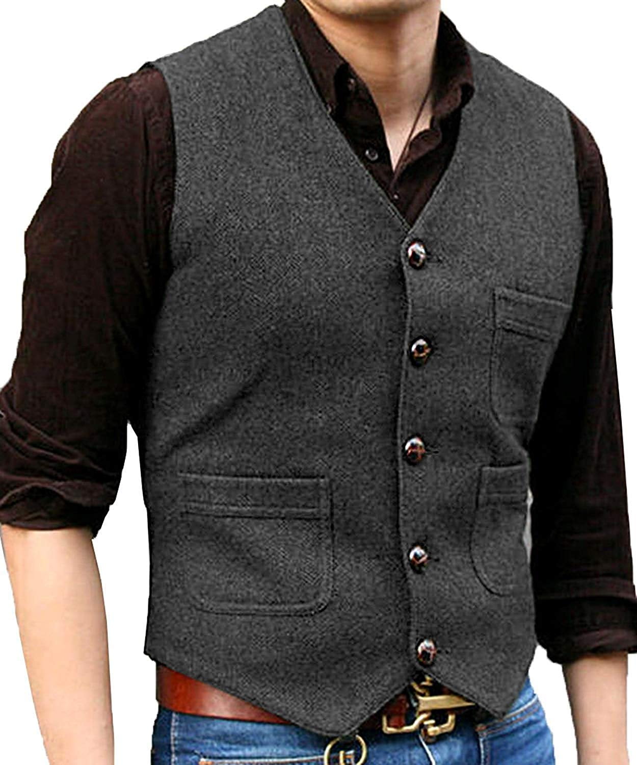 Solovedress Hunting Tweed Waistcoats Mens Herringbone Suit's Vest