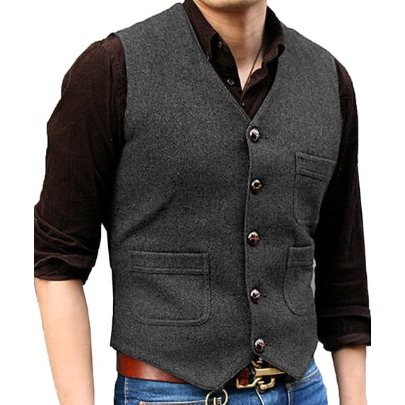 Solovedress Hunting Tweed Waistcoats Mens Herringbone Suit's Vest Wedding Vintage Wool Retro Travel Slim(Grey,XXXL)