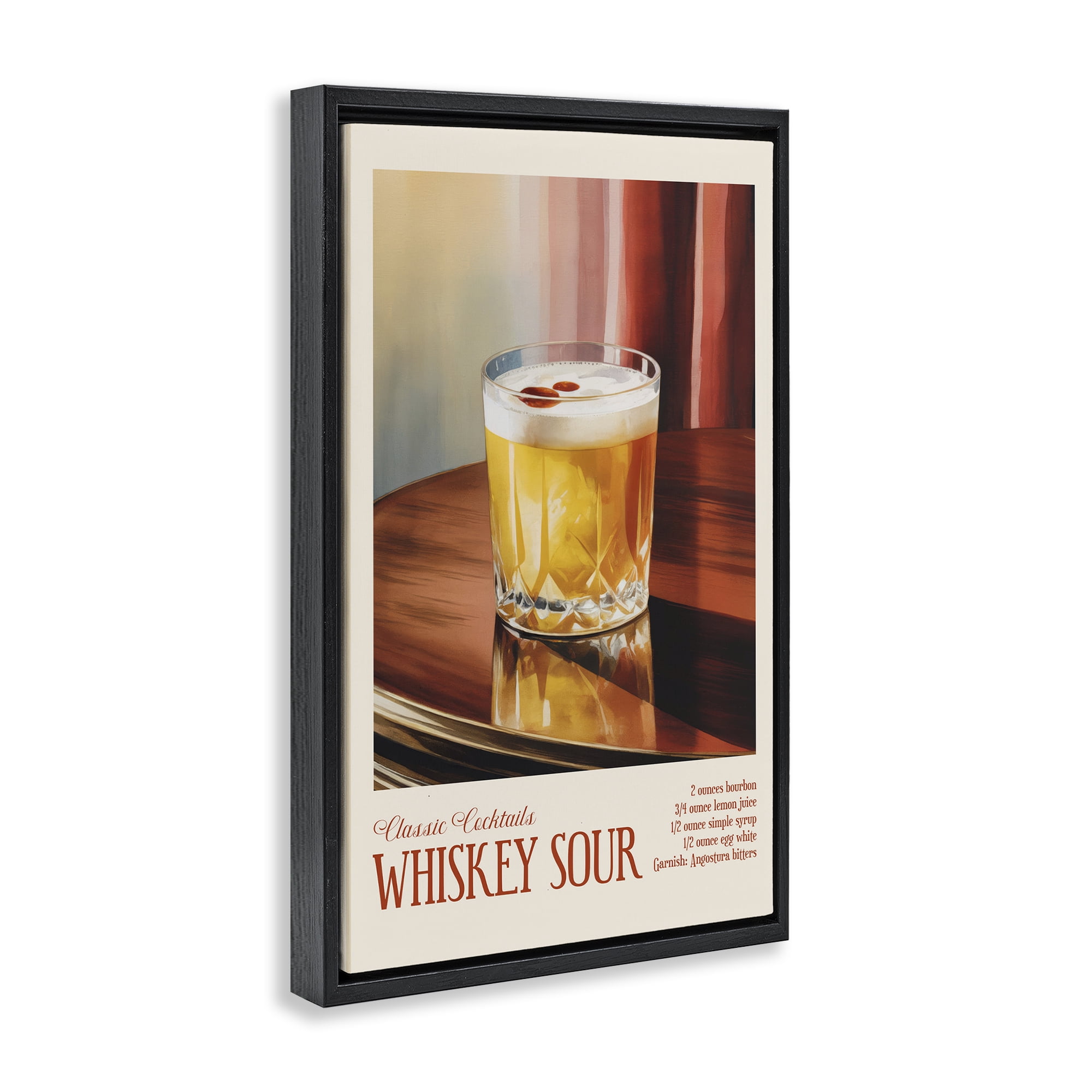 Stupell Industries Whiskey Sour on Table Black Framed Floater Canvas Wall Art, design by Andreas Magnusson