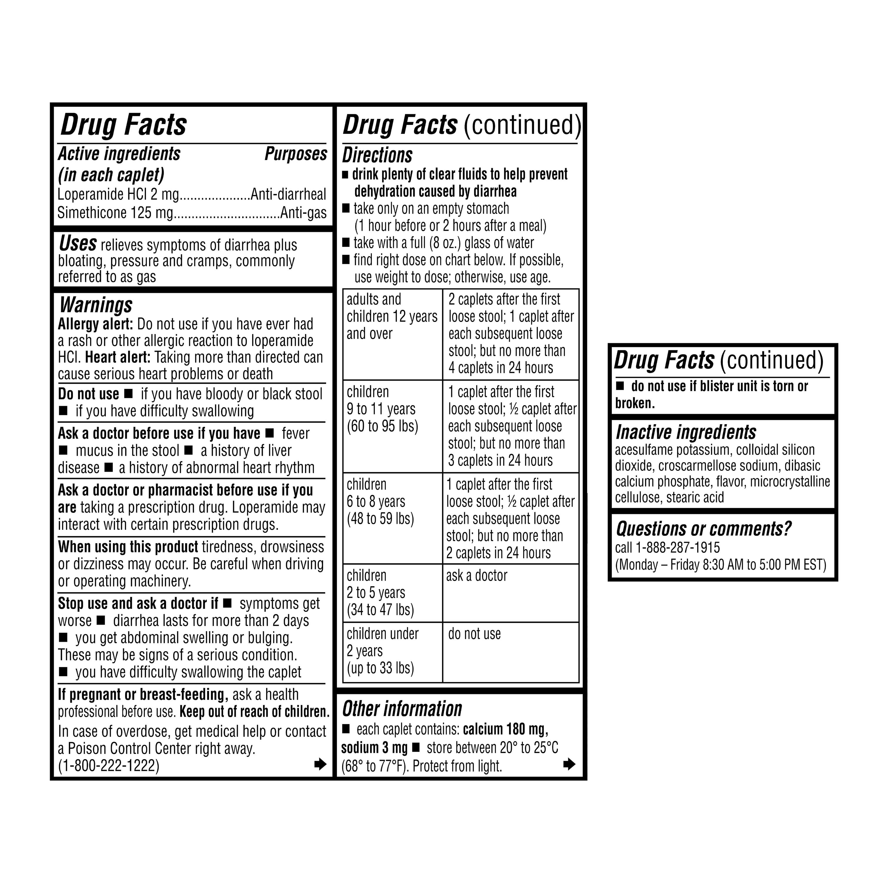 Equate Anti-Diarrheal/Anti-Gas Loperamide HCl & Simethicone Tablets, 2 mg/125 mg, 12 Count