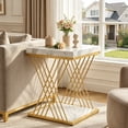 thumbnail image 3 of Fnova Modern Square End Table, 2-Tier Narrow Wood Side Table with Storage Shelf, Nightstand with Faux Marble Top and X-Shaped Metal Frame, Easy Assembly, for Living Room, Bedroom, Entryway, 3 of 9