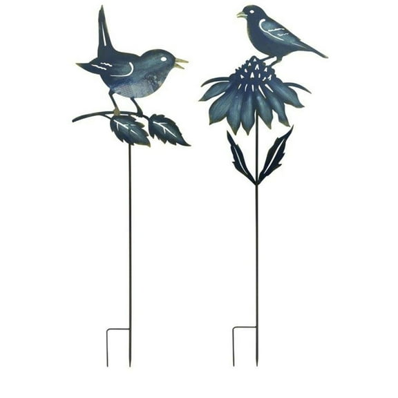 Garden Blue, Gold Bird Garden Stake (Set Of 2) 45"H, 50"H - Iron Metal