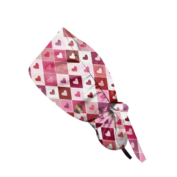 Fgvctg Valentine's Day Love Heart Scrub Cap Adjustable Tie Back Hat One Size Working Head Cover for Women Long Hair for Women Light pink