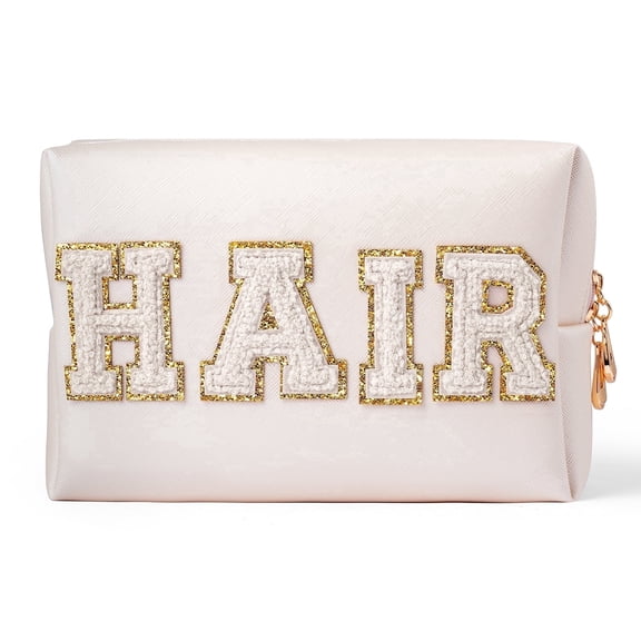 Water-Resistant Large Capacity Travel Makeup Bag,Toiletry Organizer with Shell Gold Patch Letter, Gift for Mother's Day