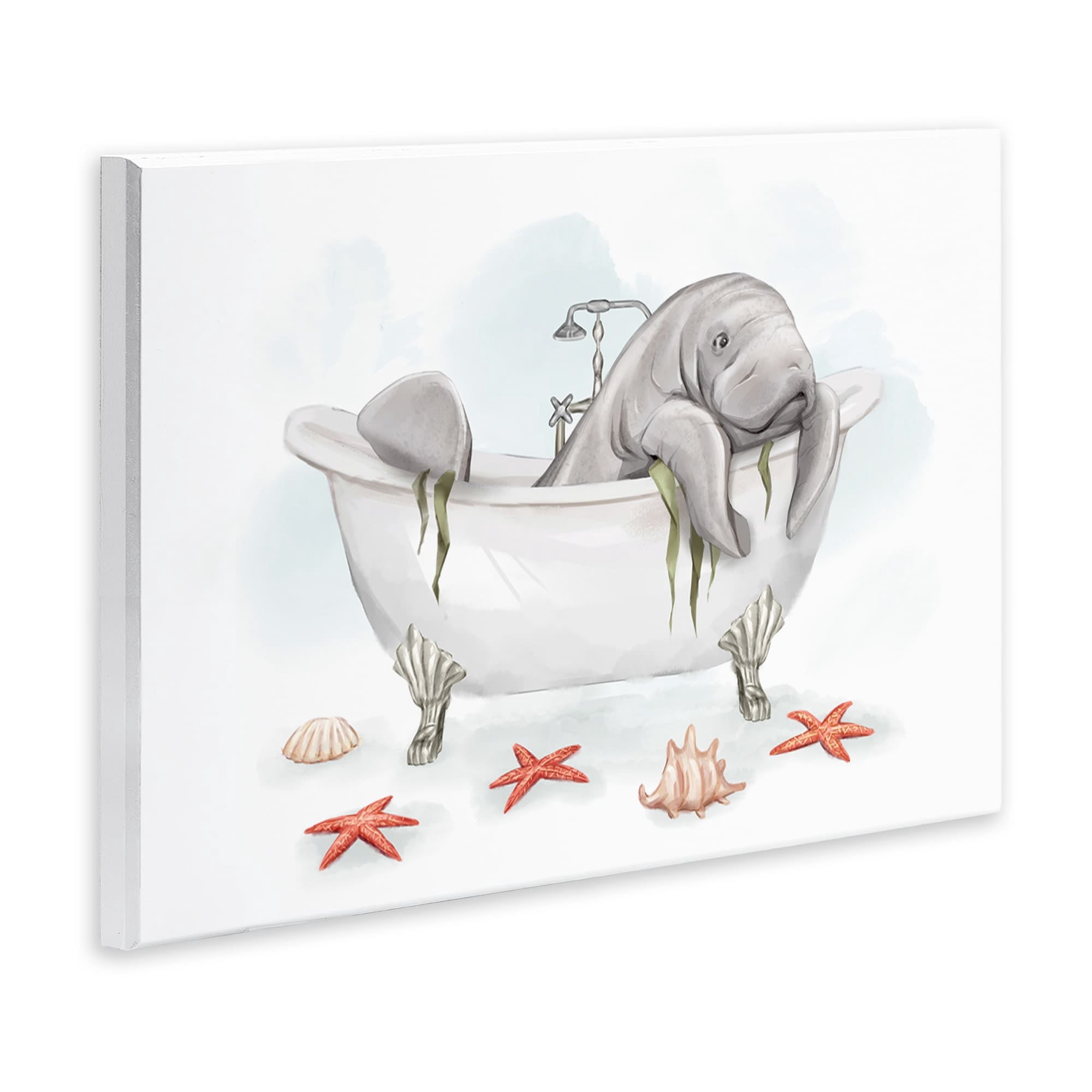 Stupell Industries Manatee Sea Life Swimming Bathtub Bathroom Painting Graphic Art Unframed Art Print Wall Art, Design by Ziwei Li