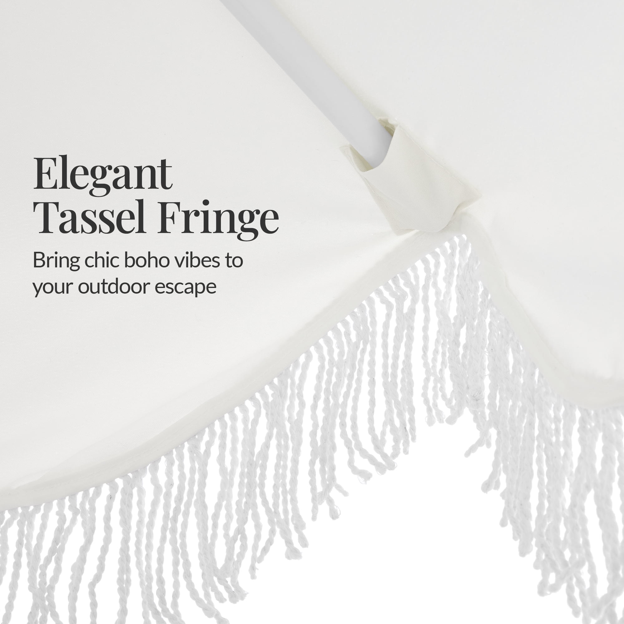 Best Choice Products 9ft Fringe Market Umbrella  Boho Patio Sunshade w/ Tilt, UPF50+ - White