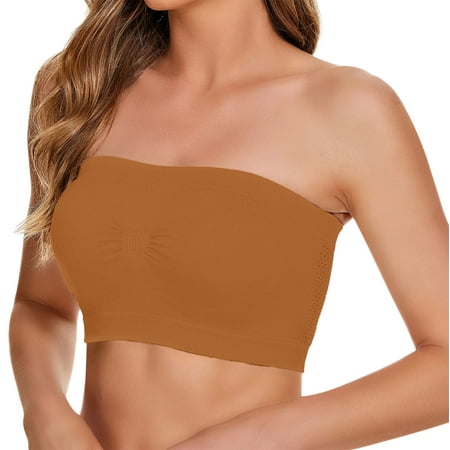 Womens Underwear Strapless Bra lingerie for women Strapless Bra Solid Color Sexy Light And Thin Inner Tank Top Without Chest Pad  Steel Ring sports bras for women Brown Polyester 2XL