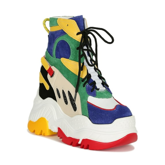 Women High Top Colorblock Lace-Up Platform Wedge Sneaker 18988