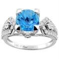 thumbnail image 1 of 14K White Gold Natural Swiss Blue Topaz Ring Round 7 mm Diamond Accents, size 5, 1 of 3
