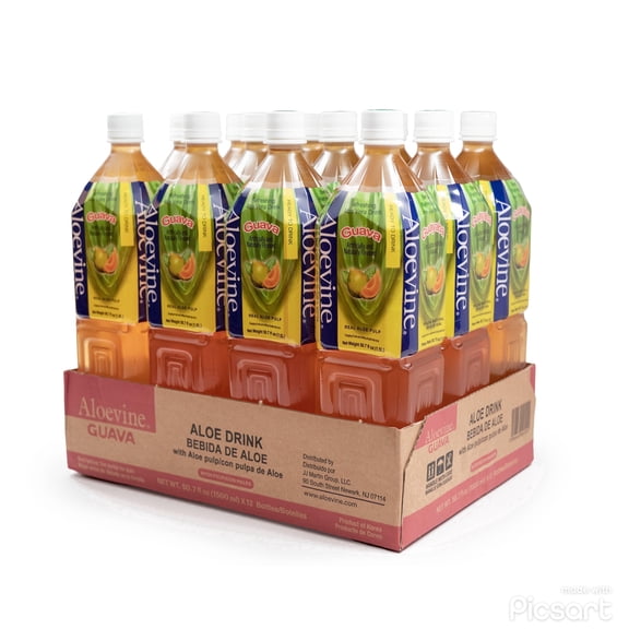 Aloevine Guava Aloe Vera Drink with Aloe Pulp, 50.7 fl oz, 12 Count Bottles
