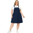 thumbnail image 3 of Women's Plus Size Jeans Suspender Skirt Patch Pocket Side Button Adjustable Strap Denim Overall Dress Dark Blue 3X, 3 of 5