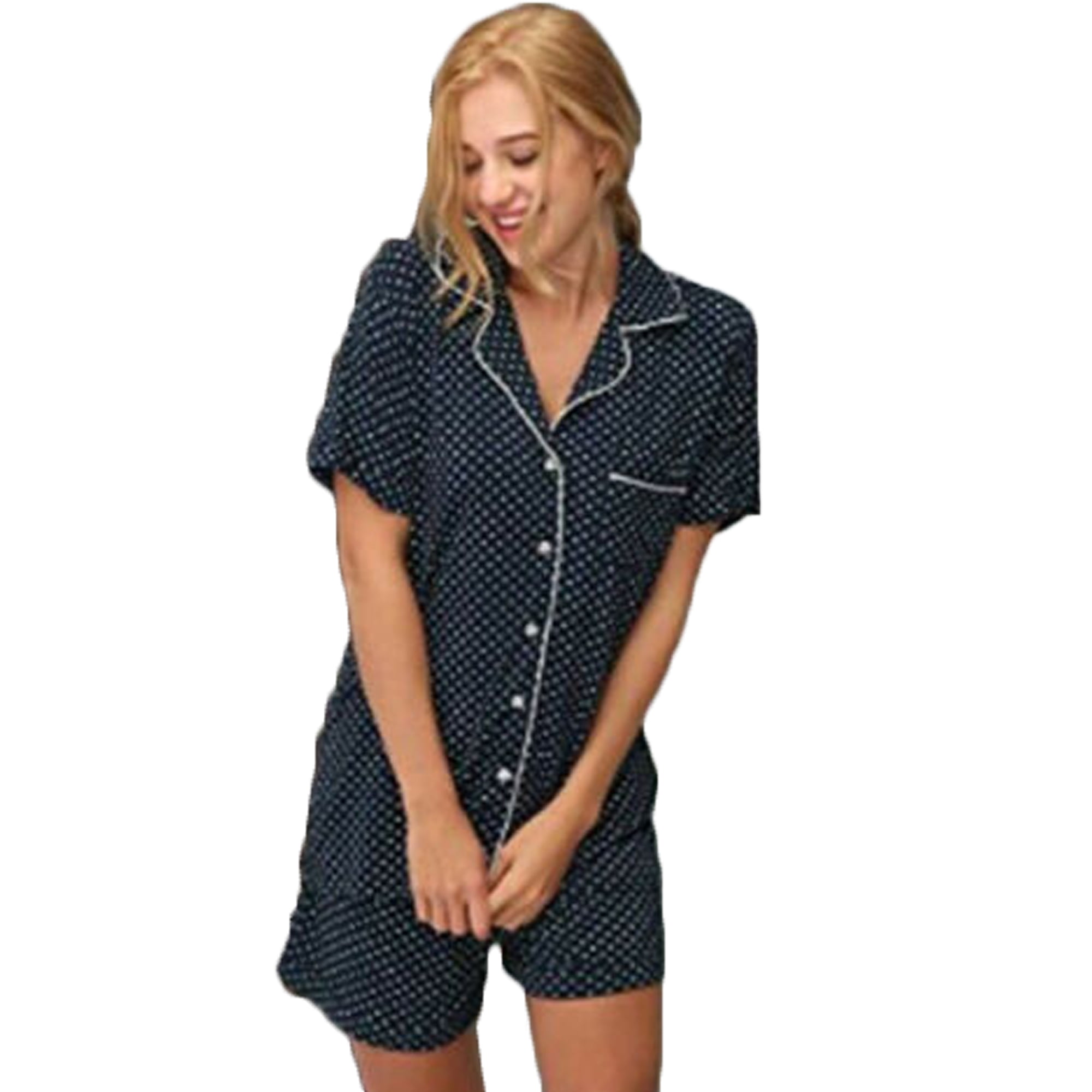 Lioraitiin Womens Summer Pajamas Set Short Sleeve Button Down