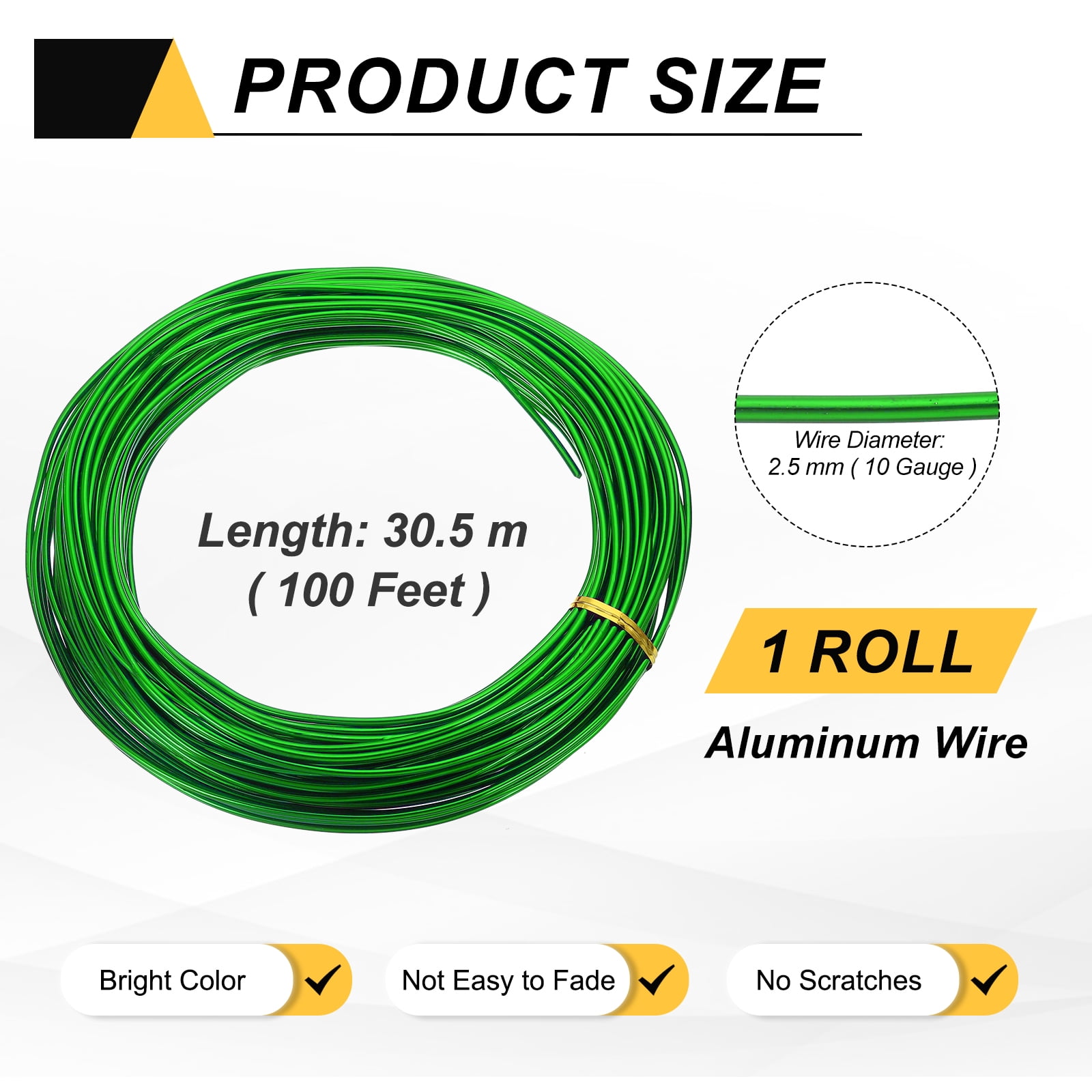 Uxcell 10 Gauge 2.5mm Aluminum Wire, 100 Feet Bendable Metal Craft Armature Wire, Green