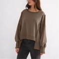 thumbnail image 5 of frariair Women's Crew Neck Loose Patchwork Hoodie With Looped Hem Irregular Top Fitness Jacket with Hood Cotton Sweatshirts Women, 5 of 7