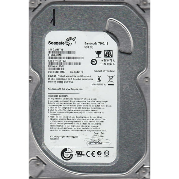 ST3500413AS, Z2A, TK, PN 9YP142-304, FW JC4B, Seagate 500GB SATA 3.5 Hard Drive