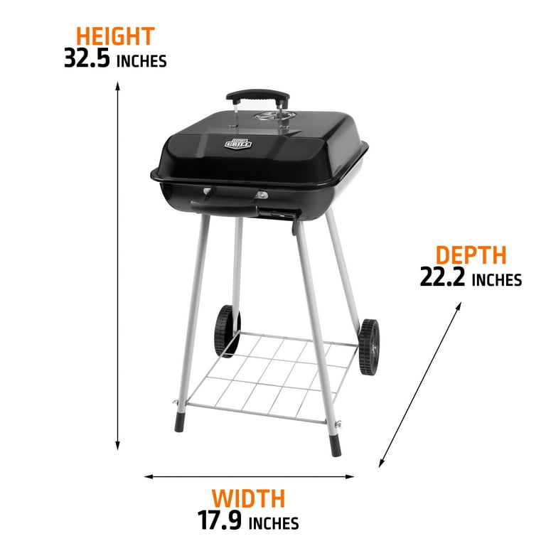 Expert Grill 17.5" Square Steel Charcoal Grill with Wheels, Black