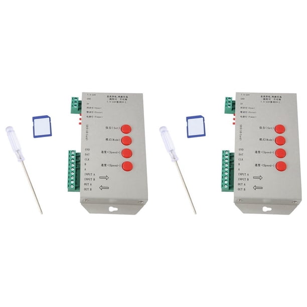 2X Controlador LED RGB T1000S Tarjeta SD Controlador de 2048 Píxeles para Tira de Luz LED WS2801 WS2811 WS2812B SK6812 LPD6803