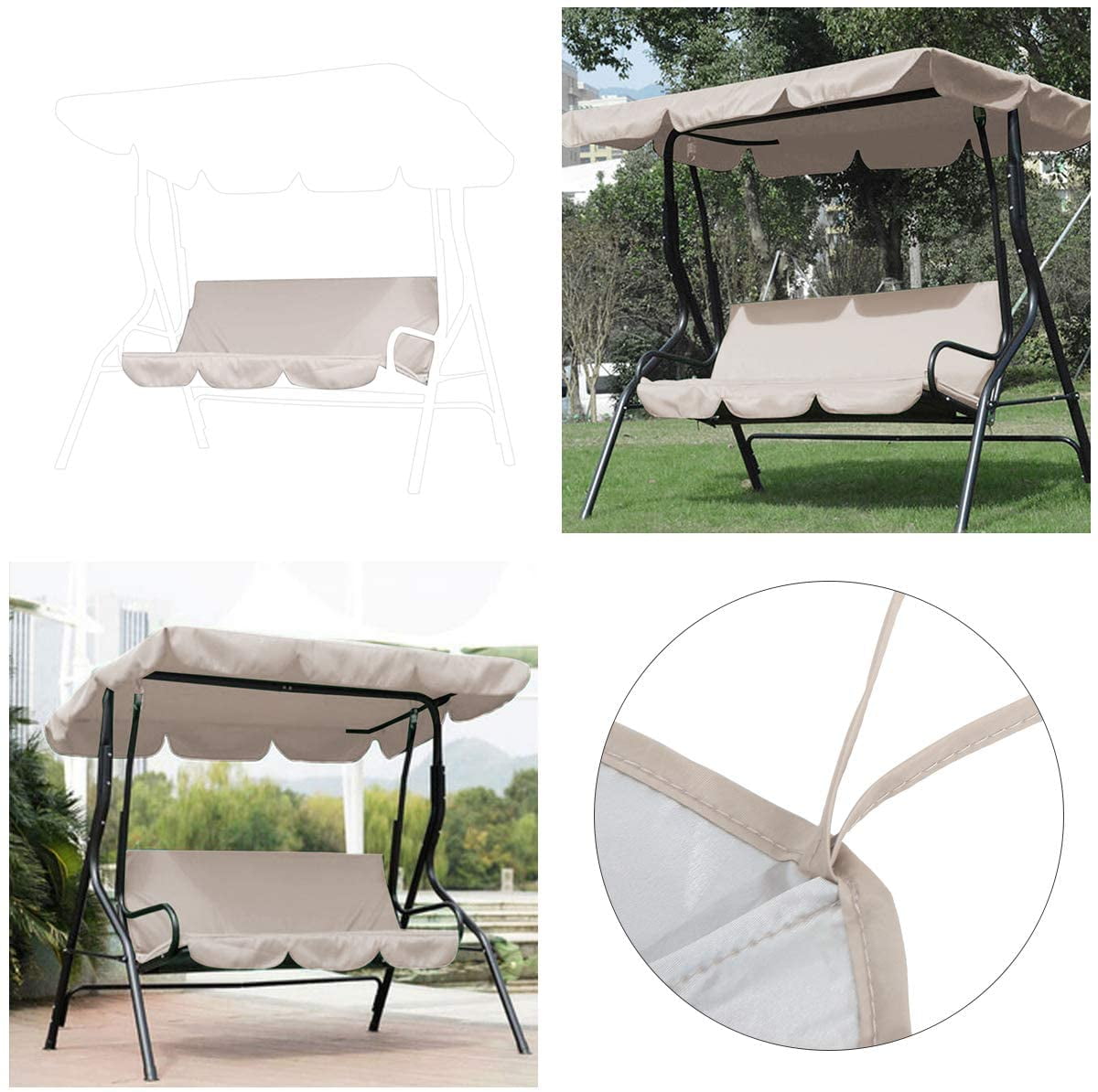 Frame 3-Seater Outdoor Swing Chair Garden Hammock Porch Glider Bed Sling Seat Patio Swing Cushion Cover 3 Person Swing Seat Cover Replacement Anti Dust Protector Coffee Waterproof Patio Swing Canopy Cover Set 