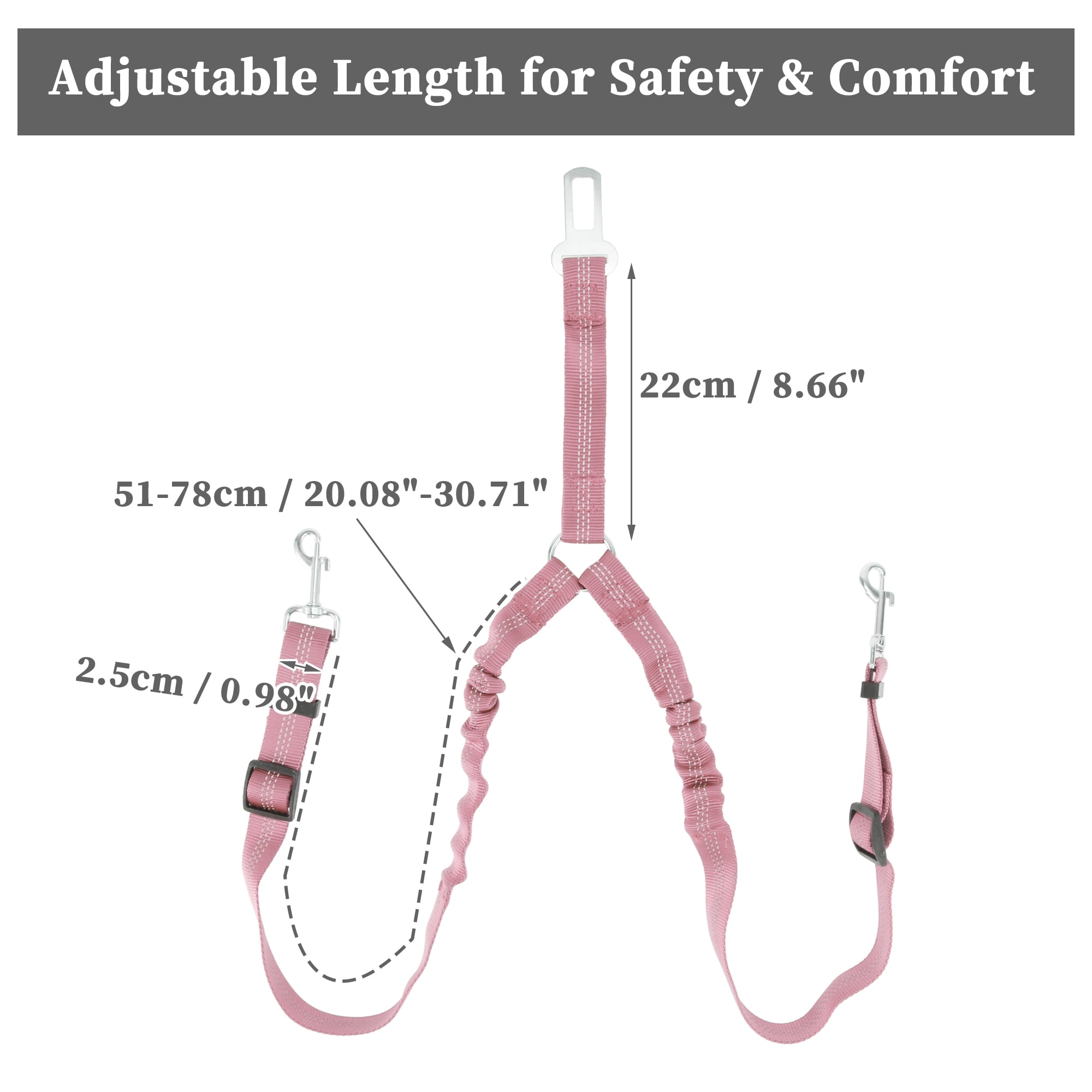 Unique Bargains Double Dog Seat Belt Nylon Dual Pet Car Headrest Restraint Safety  Pink