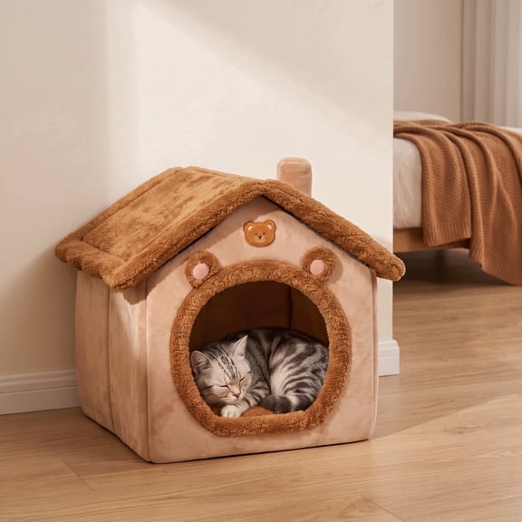 YANGXIN Washable Cat Cave Bed & Dog Bed, Cozy Foldable Pet House with Removable Cushion, Non-Slip Bottom, Machine Washable Cover for Small to Medium Pets