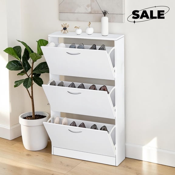 GZXS Entryway Shoe Cabinet with 3 Flip Drawers, Narrow Shoes Rack Storage Organizer for Foyer, Hallway, Space Saving, White