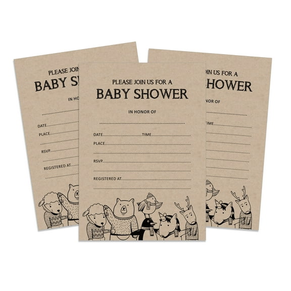 Inkdotpot 30Jungle Animals Baby Shower Rustic Invitation Cards Gender Neutral Fill In Blank Invites