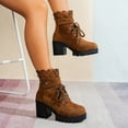 thumbnail image 5 of Wensltd Mid Heel Boots Women Lace Up Back Zip Round Toe Block Heel Black Brown Winter Short Boots, 5 of 8