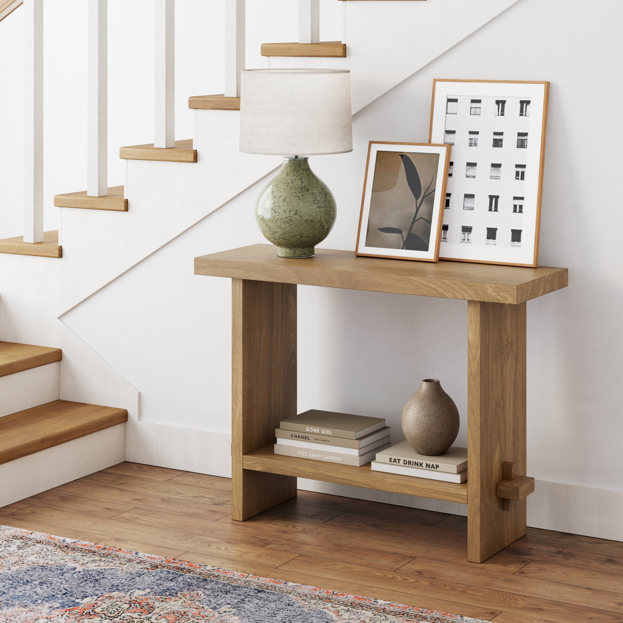 Nathan James Virgo Farmhouse Light Brown Console Accent Table for Entryway and Living Room