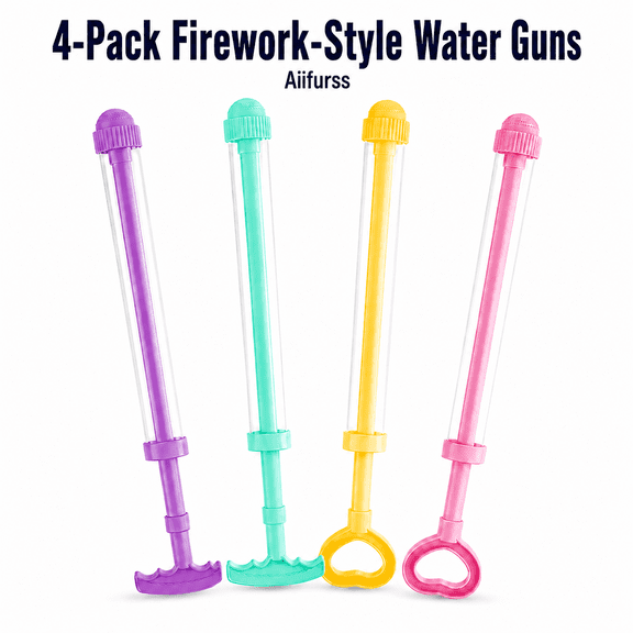 Aiifurss 4-Pack Firework-Style Water Guns, Pump-Action Pool Blasters, 4 Colors