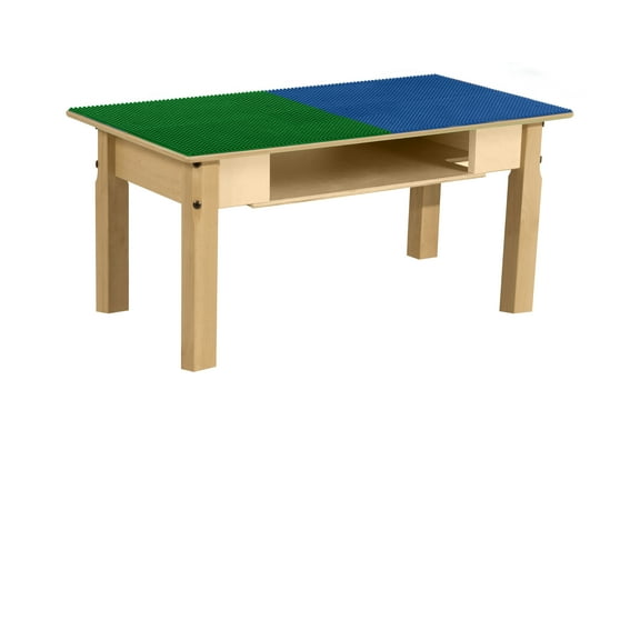 Time-2-Play Kids Play Table, Blue N Green Montessori Lego Compatible Table with Shelf Playroom Activity Table