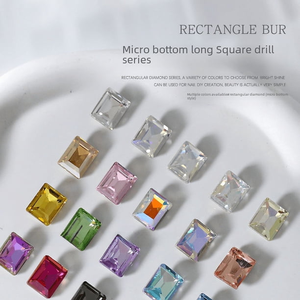 10 piezas de arte de uñas de diamante rectangular, diamante de ángulo recto, diamante de azúcar cuadrado, diamante de punta micro, pila de diamantes, decoraciones de uñas de color luz de luna