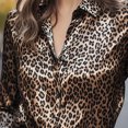 thumbnail image 3 of MORTTIC Women's Satin Finish Lapel Long Sleeve Shirt, Elegant Tucked Design Blouse for Office Wear Leopard，XXL, 3 of 10