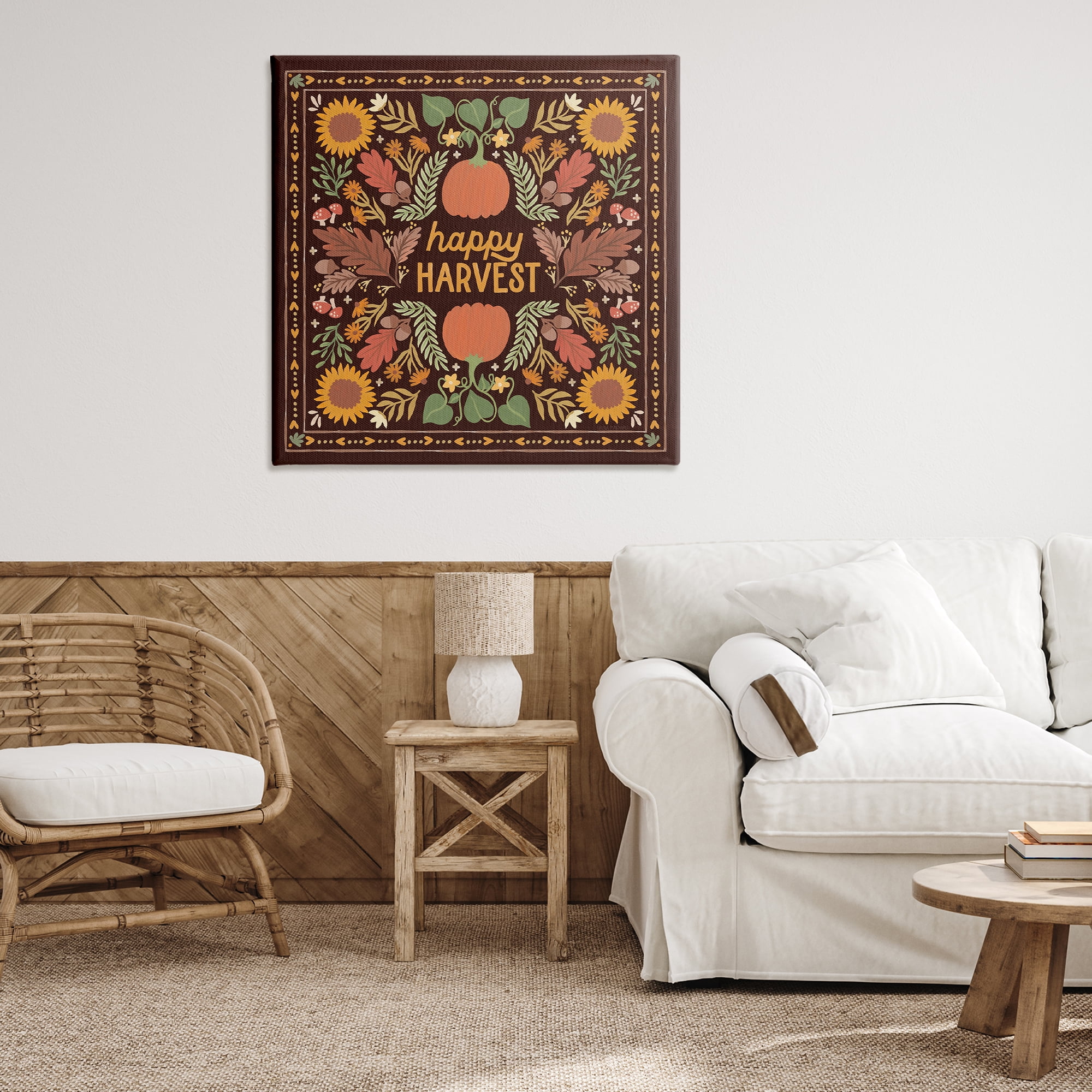 Stupell Industries Happy Harvest on Brown Landscape Painting Gallery Wrapped Canvas Art Print Wall Art, 36 x 36