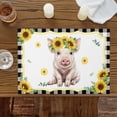 thumbnail image 3 of Farmhouse Pig Yellow Sunflower Placemats Set of 6,Wipeable Washable Table Mats for Dining Tables, Black White Plaid Place Mats for Kitchen Event Party Tabletop Decor, 3 of 9