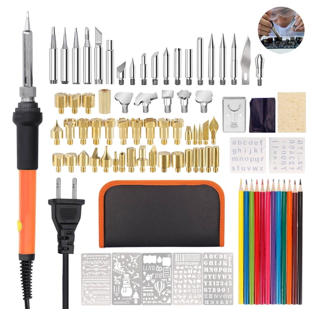 Kit De Soldador Eléctrico 60W Con Temperatura Ajustable 59 Bits De Soldadura Juego De Herramientas De Pirograbado Para Carpintería Grabado Tallado Quemado 92Pcs Yuarrent TO005531-01