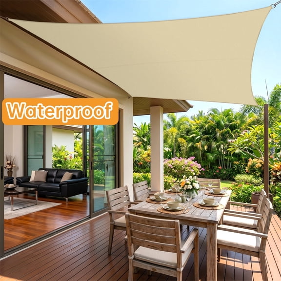 Sun Shade Sail for Patio, Yamaziot 10'x13' Rectangle Canopy, Waterproof UV Block Cover Sunshade for Outdoor Backyard Lawn Garden Pool, Beige Sand