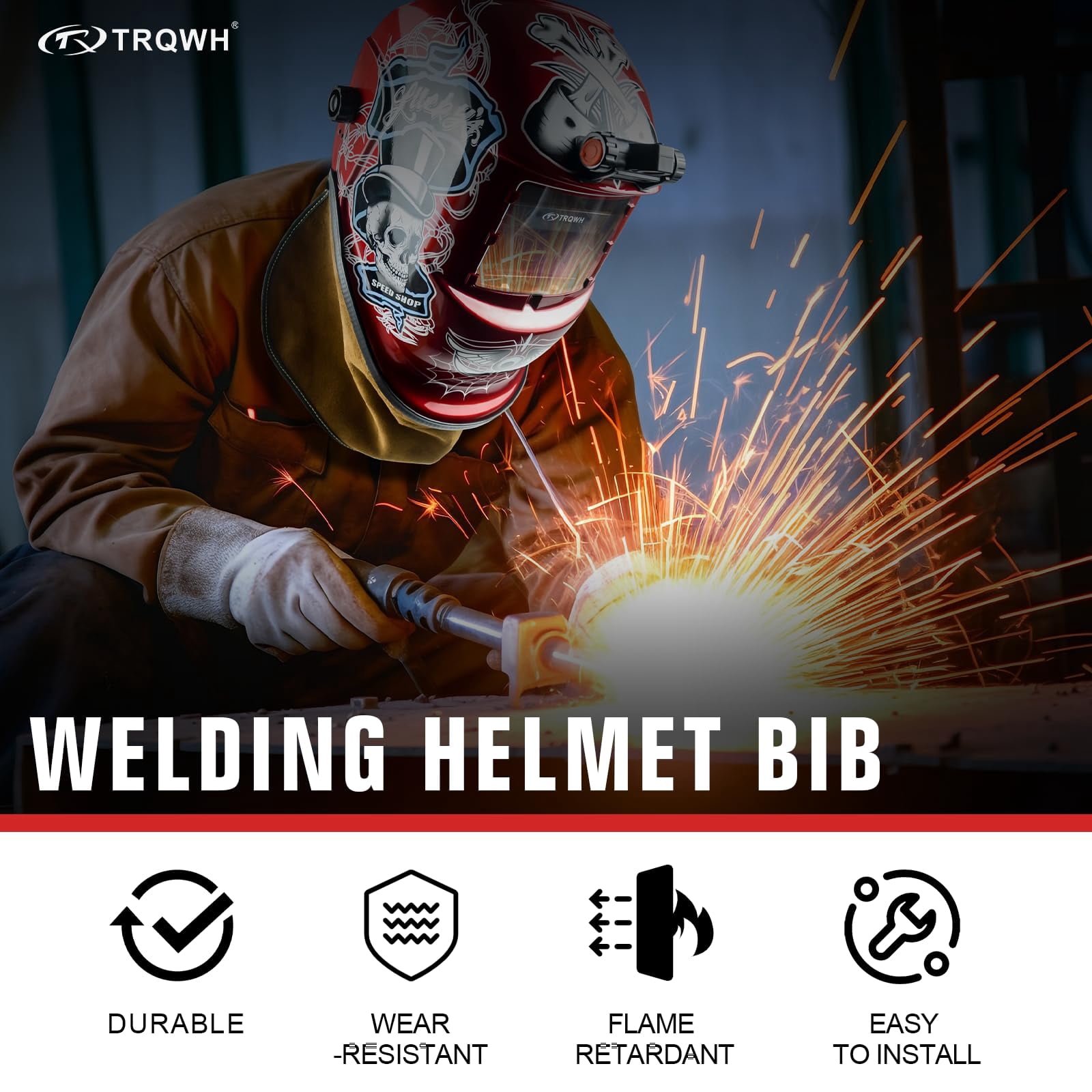 Welding Helmet Bib Cover Extended Split Wrap-Around Helmet Back Cover with Press Fit Seal, for Most Welding Helmets