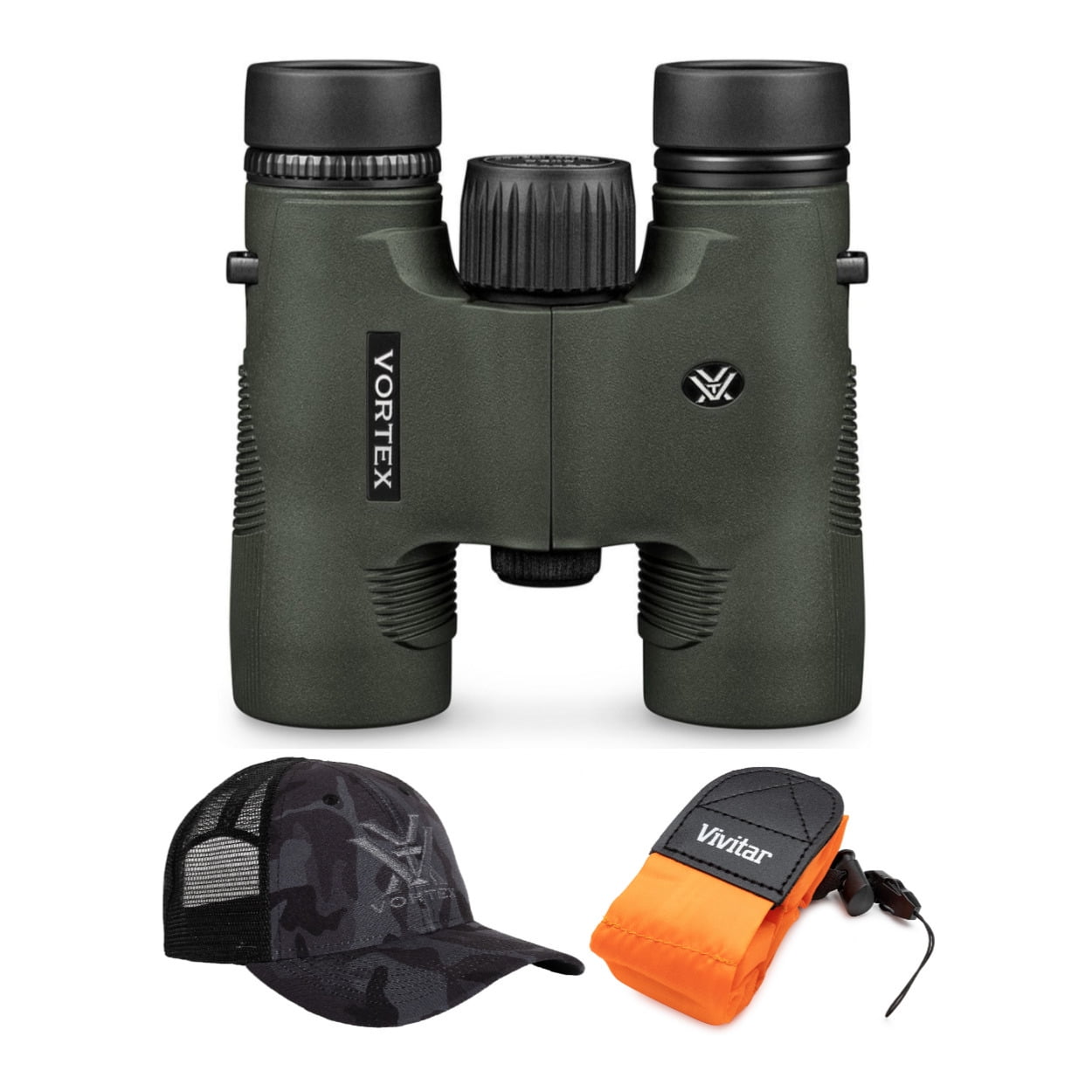 Vortex Diamondback HD 8x28 Binocular w/Floating Strap & Vortex Hat