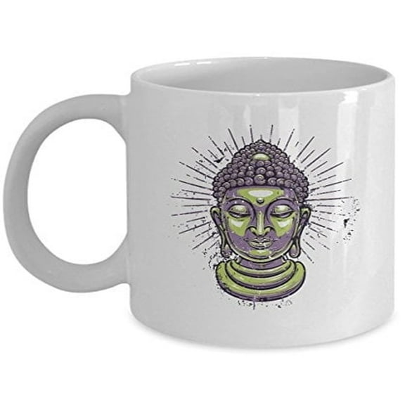 Buddha Head 11 oz Coffee Mug - Gift for Meditation White Ceramic
