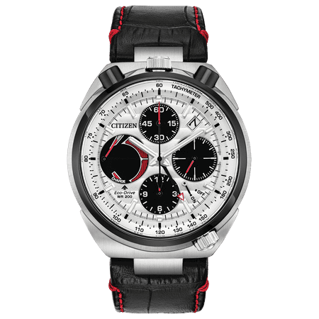 Power Reserve Indicator NWT Citizen Men's Eco-Drive Promaster Tsuno Chronograph Racer AV0071-03A Leather Strap with Silver-Tone, Black, Power Reserve Indicator Dial Watch ()