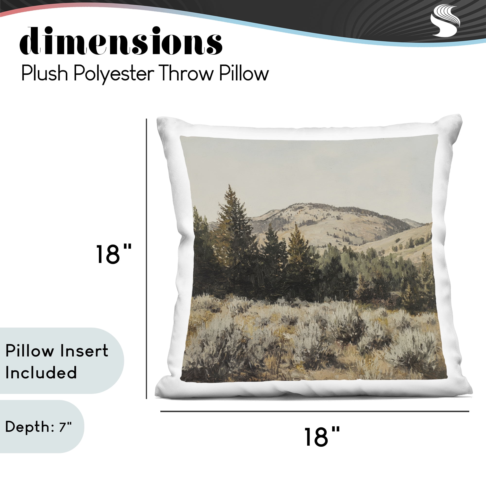 Stupell Industries Cedar Mountain View Decorative Printed Throw Pillow, design by Petal Prints Design, 18 x 7 x 18